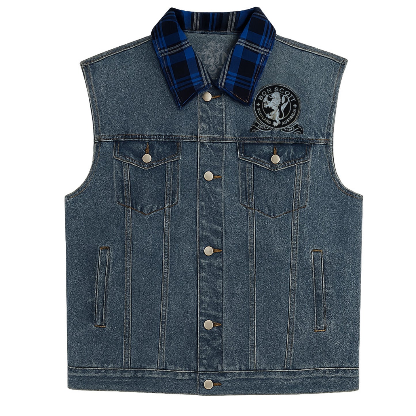 Bon Scott Heritage Tartan Denim Vest