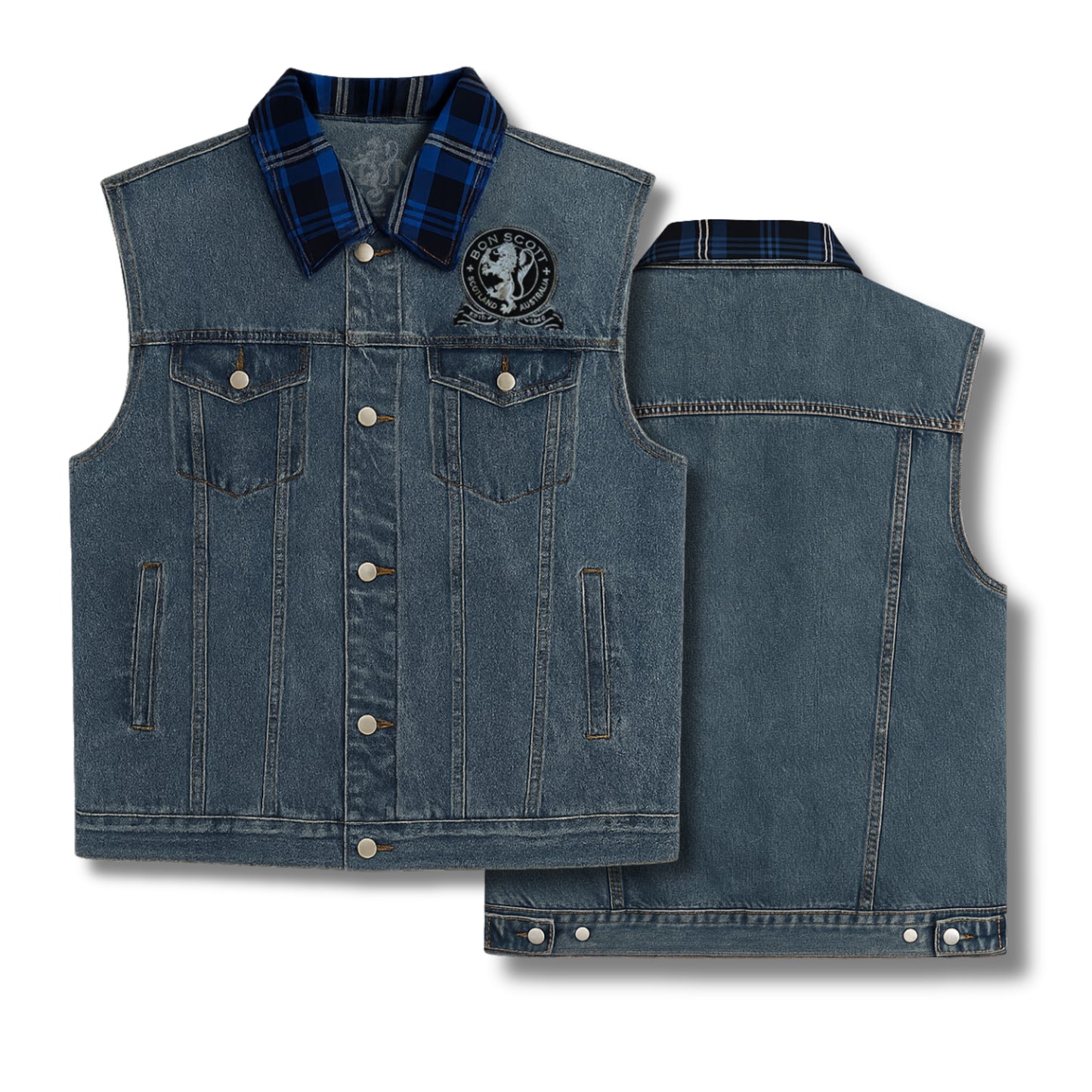 Bon Scott Heritage Tartan Denim Vest