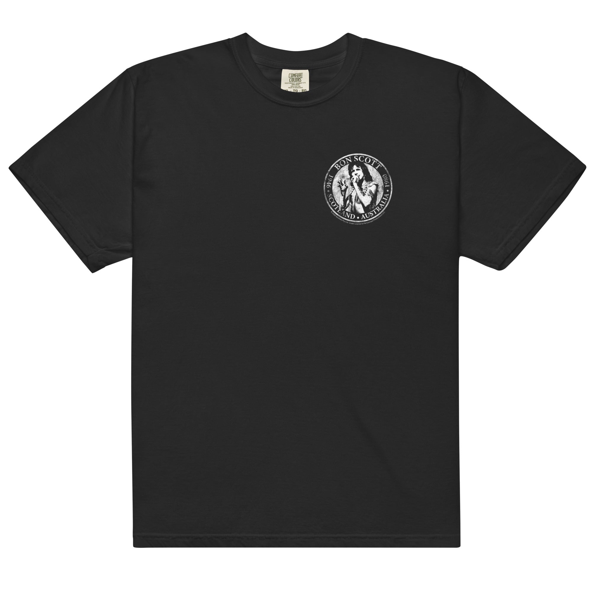 Maglietta Uomo Bon Scott Rock Off Con Logo TWGRRS Circle, Nera, Ufficiale, Taglie Dalla S Alla XXL